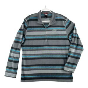 The North Face Black Gray Blue Stripe 1/4 Zip Fleece Pullover Mens Size X-Large‎